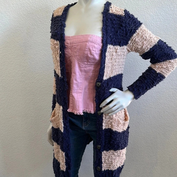 Free People XS navy combo front button cardigan - Picture 5 of 12